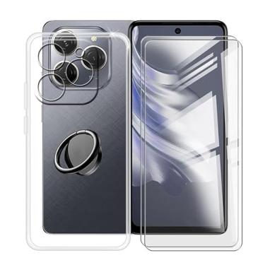 Imagem de YQINHHME Capa transparente para Tecno Spark 20 Pro (6,7 polegadas) com 2 x protetores de tela + suporte de anel magnético de 360°, capa protetora fina à prova de choque capa de telefone de silicone