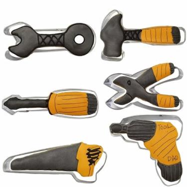 Imagem de Conjunto de cortadores de biscoito de 6 peças, conjunto de moldes de cortador de biscoito de aço inoxidável, ferramentas de hardware em forma de série de moldes de cozimento de desenhos animados design de pastelaria biscoito molde de fondant de bolo ferramenta de cozinha para assar faça você mesmo