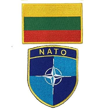 Imagem de A-ONE Remendo da bandeira do exército da NATO + patch para colar da bandeira da Lituânia, emblema de uniforme militar, patch de couro quente para jaqueta jeans, tecidos nº 428 + 423