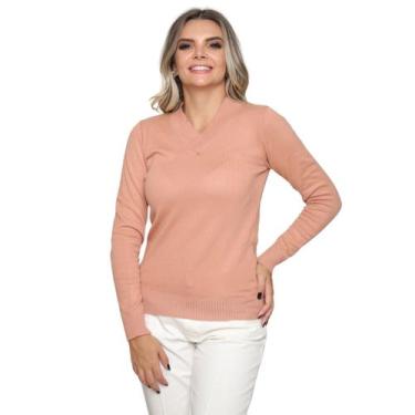 Imagem de Blusa Feminina Trico Decote V Tricot Lã Lisa Elastano  - GIP, Nude, Ún