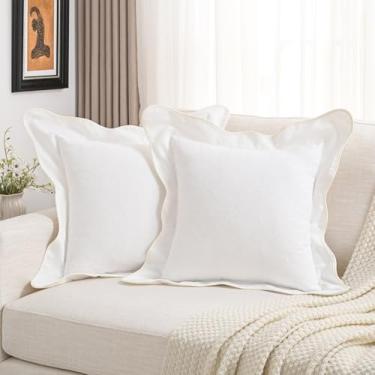Imagem de FUTEI Capas de almofada decorativas brancas 45,7 x 45,7 cm, conjunto de 2 capas de almofada de chenille macias com costura dupla, decoração de casa moderna para sofá-cama sala de estar