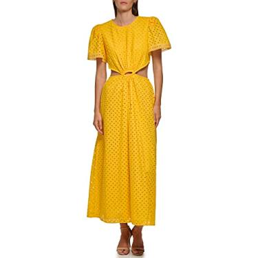 Imagem de KARL LAGERFELD Vestido longo feminino com corte de renda, Cromado limão, 42