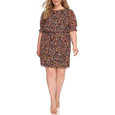 Imagem de Jessica Howard Minivestido feminino floral de chiffon – manga cotovelo gola canoa, Preto Multi, 25 Plus Size