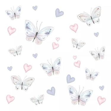 Imagem de Papel De Parede Adesivo Lavável Borboletas E Corações 3 m x 0,60 cm - 