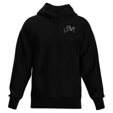 Imagem de Moletom Peluciado Com Capuz Blusa De Frio Estampada Preta - Relaxado, 