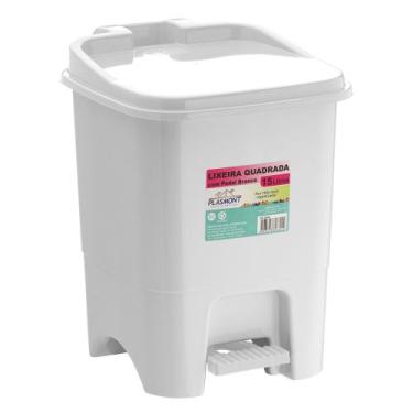 Imagem de Lixeira Branca Com Pedal 15 Litros Reforçada Para Lavanderia Banheiro 