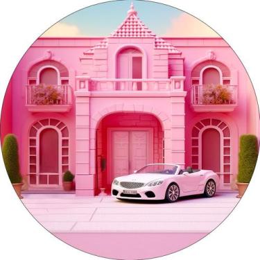 Imagem de Painel De Festa Redondo 1,50x1,50 - Casa de Boneca Rosa Fashion com Ca