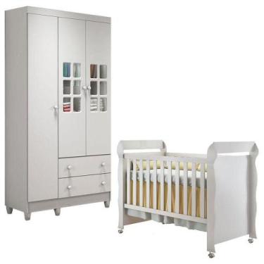 Imagem de Berço Americano Mirelle E Guarda Roupa Mariah 3 Portas Branco Brilho -