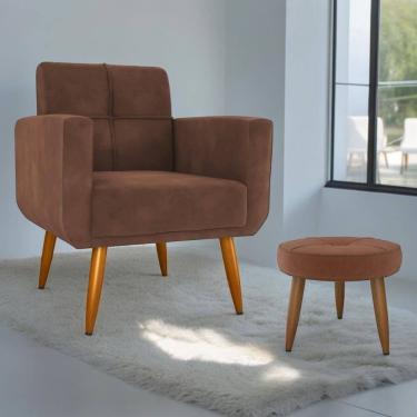 Imagem de Conjunto Poltrona E Puff Decorativos Josh Veludo Ferrugem