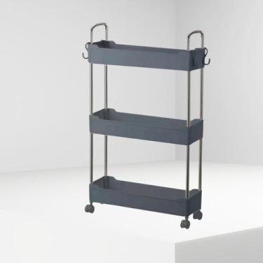 Imagem de Prateleira Cinza Multiuso com 3 Andares Possui Rodinhas Giratórias 360