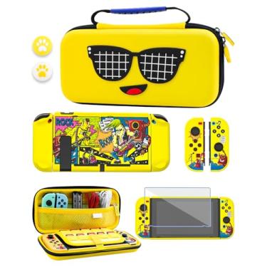 Imagem de GLDRAM Estojo De Transporte Amarelo Para Nintendo Switch, Pacote De Acessórios Com Bolsa De Armazenamento De Viagem Portátil, Capa Protetora De Pc Para Console E Joycon, Protetor De Tela E Capa De P