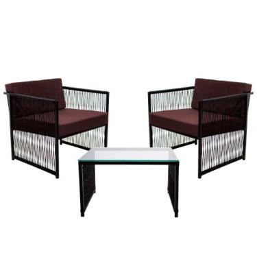 Imagem de Conjunto de 2 Poltronas em Fibra Sintética e Mesa de Centro Quadrada c