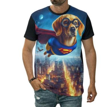 Imagem de Camiseta Cachorro Super-herói Personagem Com Óculos E Capa - Darkwood,