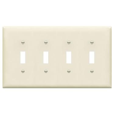 Imagem de ENERLITES Placa de parede com interruptor de luz quádrupla, acabamento brilhante, 4 entradas, tamanho médio 12,4 x 21,7 cm, policarbonato termoplástico inquebrável, 8814M-LA, amêndoa clara