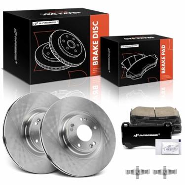 Imagem de A-Premium Rotores de freio a disco ventilados frontais de 330 mm + kit de pastilhas de cerâmica compatíveis com modelos selecionados da Hyundai - Genesis 2009-2012 4,6L, 2013-2014 3,8L, conjunto de 6