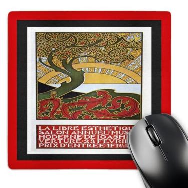 Imagem de 3dRose LLC Mouse pad 20,3 x 20,3 x 0,63 cm, árvore de arte nouveau famosa com molduras vermelhas brancas e pretas (mp_43818_1)