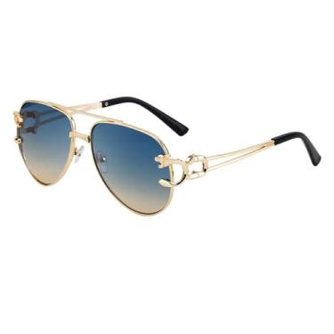 Imagem de JRLLFD Óculos de sol ovais grandes, masculinos, vintage, com cabeça de leopardo, para mulheres, armação de metal, óculos escuros, 6, tamanho único