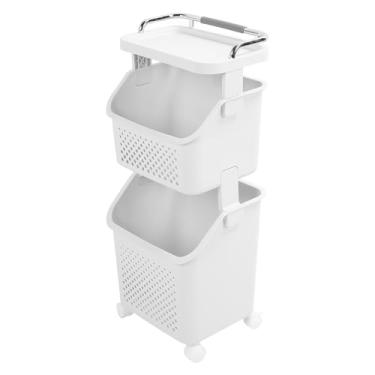 Imagem de Cesto de Roupa Suja Com Rodas, Cesto de Roupa Suja Com Alças, Painel Superior, Carrinho de Roupa de Plástico para Pano Sujo, Cozinha Doméstica, Banheiro, Armário, Dormitório, (2
