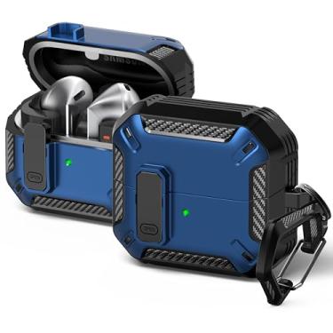 Imagem de RFUNGUANGO Compatível com Samsung Galaxy Buds3/Galaxy Buds3 Pro (2024) com fecho de bloqueio, capa de fone de ouvido à prova de quedas de grau militar com fivela de caminhada e kit de limpeza - A-azul