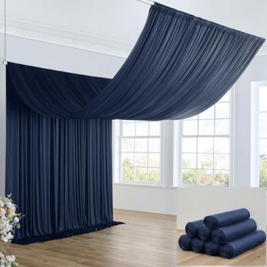 Imagem de Cortinas de teto azul marinho de 1,8 m × 20 pés para festas de casamento, 8 painéis, cortina de teto de 1,5 x 20 m para tenda de cobertura, sem rugas, fácil de pendurar e drapear, cortinas marinhas
