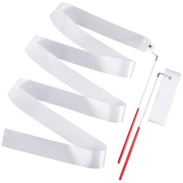 Imagem de CREATCABIN 2 peças fitas de dança de 2,04 m fita de ginástica rítmica bastão de nylon varinhas giratórias em bastões fita de treinamento para brincadeiras de faz de conta lembrancinhas de festa de