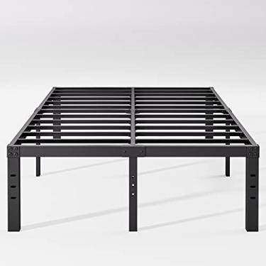 Imagem de Neslime Moldura de cama de 45,72 cm, sem necessidade de mola de caixa, estrutura de cama de plataforma de metal resistente completa para pessoas pesadas, fácil montagem, sem ruído, preto