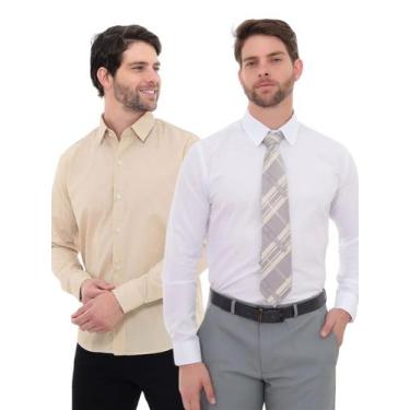 Imagem de KIT Masculino 2 Peças - Camisa Social Premium Tipo Linho Bege e  Camis
