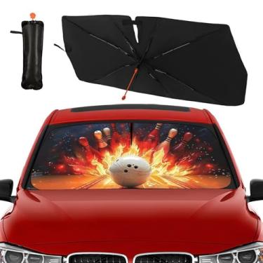 Imagem de Guarda-sol de para-brisa de carro de boliche dobrável viseira de sol para janela frontal bloqueia raios UV e mantém os carros frescos, proteção de isolamento térmico da janela frontal para Auto Sedan