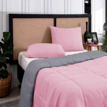 Imagem de Kit Edredom Casal Queen 3 Peças Margarida Cama Box Rosa e Cinza