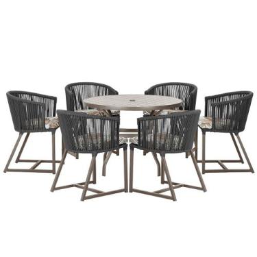 Imagem de Mesa com 6 Cadeiras de Jantar Roma 120cm e Noronha em Alumínio Marrom 