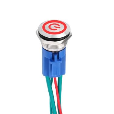 Imagem de DMiotech 1 peça 19 mm / 3/10.2 cm interruptor de botão de trava de aço inoxidável 1NO 15A 12-24V botão prata botão vermelho lâmpada com plugue soquete com fio para sistemas de barco de carro