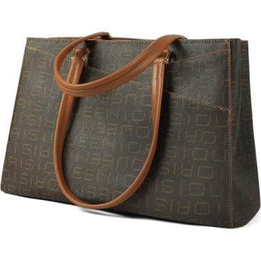 Imagem de Queenoris Bolsa feminina para laptop de 15,6 polegadas com alça superior de grande capacidade, bolsa de trabalho, bolsa para computador, pasta de escritório, Marrom escuro, Large