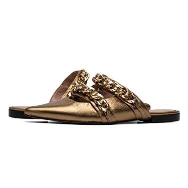 Imagem de Linea Paolo - Aurel – Mules elegantes de couro com detalhe de tira de metal e bico fino, Couro metálico dourado, 6.5
