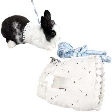 Imagem de Peitoral ajustável para coelhos, coleira fofa para coelhos, furão, coelhinho, gatinho, porquinho-da-índia (branco)