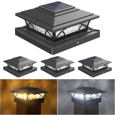Imagem de JOFIOS Luzes de poste solares para ambientes externos, 4 unidades, postes de cerca de deck preto, alimentados por energia solar com 16LEDS 2 modos de iluminação, 4 x 4/5 x 5/6 x 6 luzes de poste de