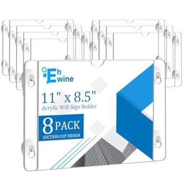 Imagem de EHWINE Pacote com 8 porta-letreiros de acrílico para janela, 21 x 27 cm, horizontal com 4 ventosas, molduras de acrílico transparente para parede, suporte de sinalização publicitária para loja, escola