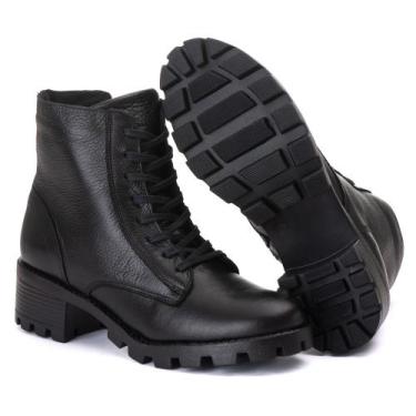 Imagem de Coturno Feminino Tratorado Cano Baixo Botinha Com Ziper Lateral - Pett