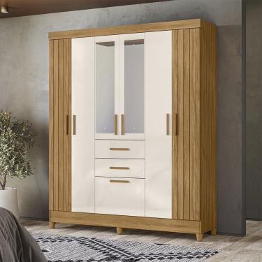 Imagem de Guarda Roupa Roupeiro Malta 7 Portas 2 Gavetas com Espelho Freijó Off White Moval