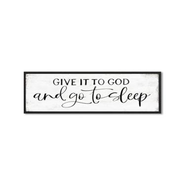 Imagem de YPY Placa De Parede "Dê A Deus E Vá Dormir" - Placas Decoração Para Quarto Acima Da Cama Hóspedes Em Estilo Fazenda Principal 12 × 40 Cm, Grande, Preta, Emoldurada, Pendurada