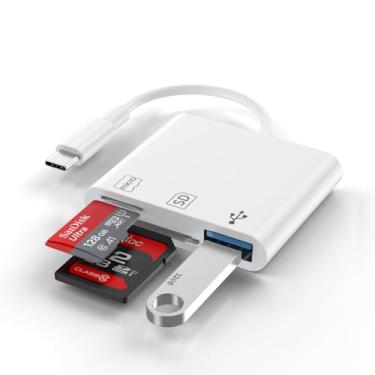 Imagem de Leitor de cartão SD USB C, leitor de cartão de memória USB C 3 em 1 com dois compartimentos e porta USB para iPhone 16 15 Pro Max 15 Plus/Mac/iPad Pro/MacBook Pro/Air/Mini laptop Android, mais