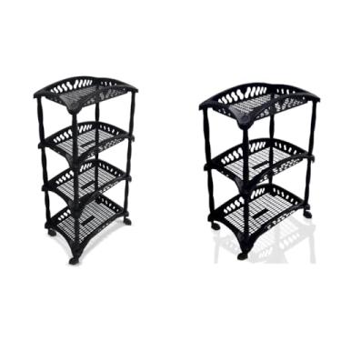 Imagem de Fruteira Organizador Vertical Telada De Plástico 3/4 Andares(Preto,3 Andares)