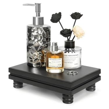 Imagem de EOSAHR Suporte De Pedestal Decorativo Para Decoração Banheiro – Pequeno Exposição Organizador Cozinha E Porta-Sabonete Pia Bandeja Madeira Embelezar A Da Casa (Preto)