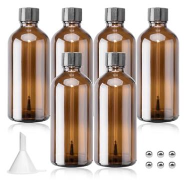 Imagem de Agidea 6 frascos grandes vazios de esmalte com pincel, frascos de óleo de cutícula de verniz de vidro marrom recarregáveis, recipientes de viagem com funil e bolas de mistura para óleos de cutícula