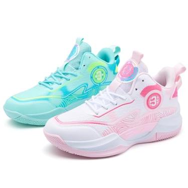 Imagem de Bolognifi Tênis de basquete masculino atlético respirável malha antiderrapante durável leve absorção de choque tênis de corrida casual presente(Pink green,40 BR)