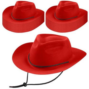 Imagem de Mepase Conjunto de 24 peças de chapéu de cowboy ocidental de plástico descartável de feltro de aba larga para homens e mulheres festa à fantasia, Vermelho, tamanho �nico