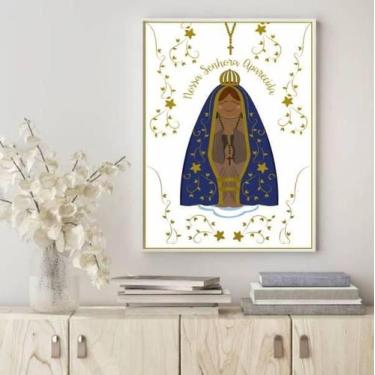 Imagem de Quadro Nossa Senhora Aparecida 45X34Cm Vidro Moldura Preta - Quadros O