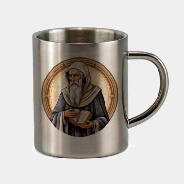 Imagem de Caneca de Inox Premium Prateada 400ml Santo Sao Bento Igreja Catolica 