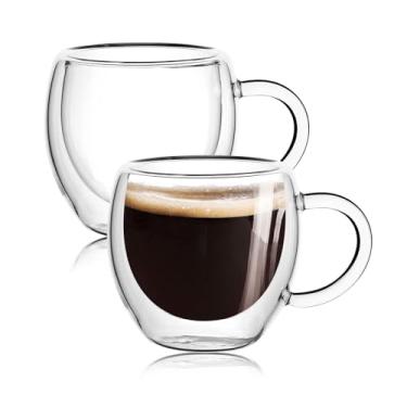 Imagem de Conjunto de 2 xícaras de café expresso com alça, copo expresso transparente de 75 g, copos de dose expresso, canecas Expresso com isolamento de parede dupla, Tazas de Cafe Expreso, seguro para