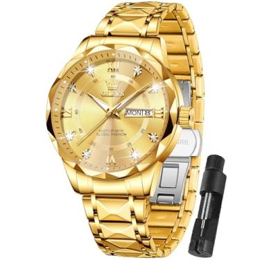 Imagem de OLEVS Relógios masculinos, masculinos de aço inoxidável, mostrador grande, relógio masculino com data, relógios masculinos de luxo, à prova d'água, relógios masculinos para hombres