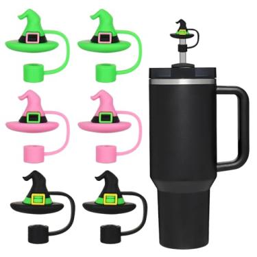 Imagem de Whaline 6 peças, chapéu de bruxa, capa de palha, feiticeiro mágico, reutilizável, cobertura de palha de silicone, rosa, verde, preto, 10 mm/0,4 polegadas, protetor de tampa para lembrancinhas de festa